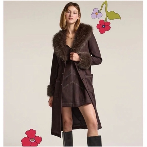 Anna Sui Jackets & Blazers - Anna Sui Dark Brown Fur-Trimmed Trench Coat